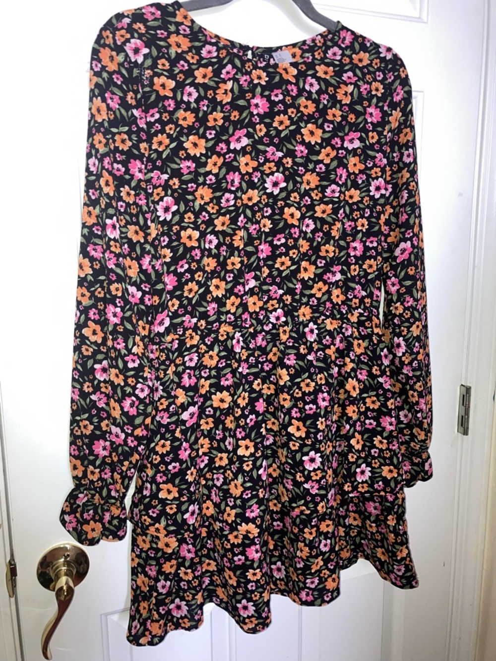 H&M Black Floral Mini Dress with Pink & Orange Blooms